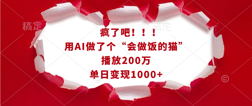 疯了吧！！！用AI做了个“会做饭的猫”，播放200万，单日变现1000+